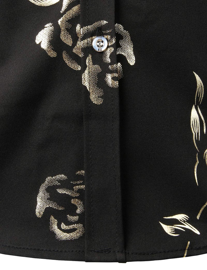 ZEROYAA Mens Hipster Gold Rose Printed Slim Fit Short Sleeve Button Down Dress Shirts ZZCL41 Black Medium - Image 5